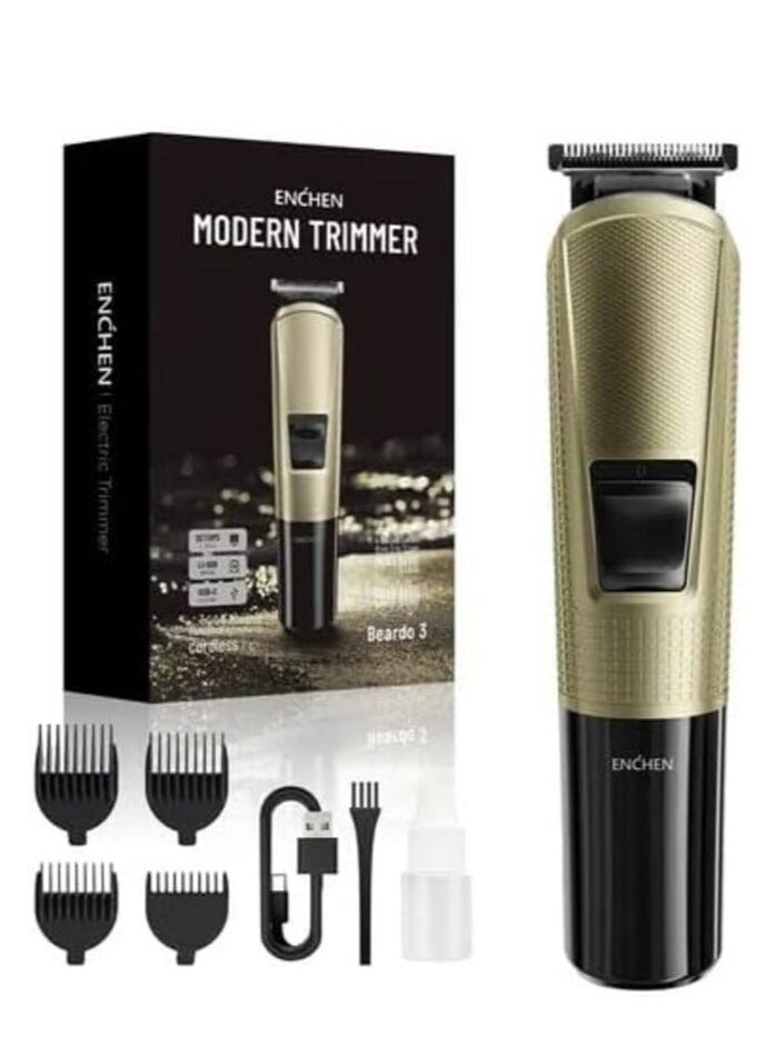 Enchen Beardo 3 Trimmer, 8000 RPM, Low Noise, Self Sharpening Stainless Steel Blades, Indicator Light, Up To 120 Minutes Of Use, 800mAh Battery, Gold | Beardo-3 - Image 1