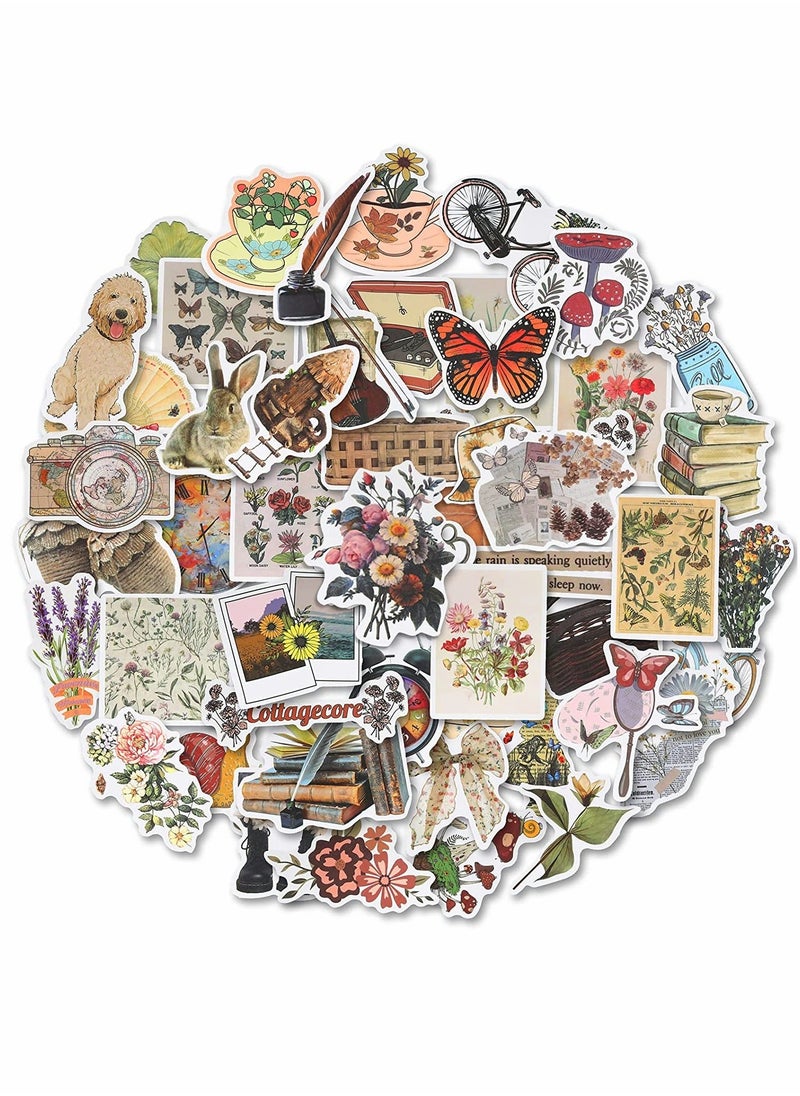 Generic - Vintage Stickers, 50Pcs Cute Cottagecore Scrapbooking Stickers Aesthetic Retro Journaling Supplies Kit, Waterproof Vinyl Decals for Planner Junk Journal Scrapbook Paper Water Bottle Laptop - Image 1