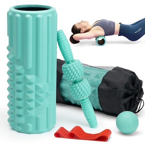 Zmarthumb 5 in 1 Foam Roller Set, High Density Fitness Exercise Foam Roller for Deep Tissue Muscle Massage, Massage Roller, Massage Ball, Resistance Band, for Whole Body(Tiffany Green) - Image 1