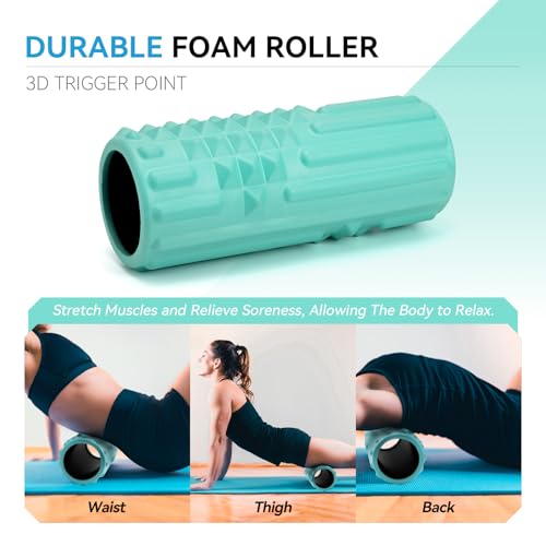 Zmarthumb 5 in 1 Foam Roller Set, High Density Fitness Exercise Foam Roller for Deep Tissue Muscle Massage, Massage Roller, Massage Ball, Resistance Band, for Whole Body(Tiffany Green) - Image 3