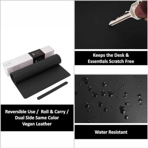 V-CUBE Designs Desk Mat|60X35cm|2.4mm Thick(Padded)|Premium Vegan Leather Laptop Mat/Extended Mouse Pad/Stitched, Reversible, Sturdy Deskspread | High Tear/Peel Strength|Anti-Slip,Splash-Proof| Black - Image 3