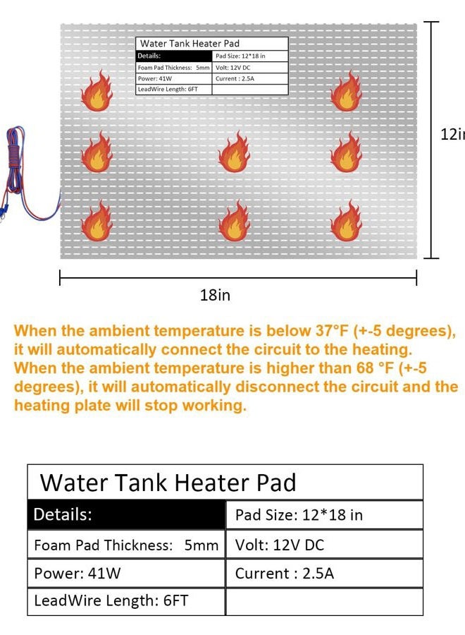 YUANTUO 12" x 18" RV Tank Heater Pad 12V DC, 2Pack Water Tank Heating Pad with Constant Temperature Heating Plate, Use with Up to 50 Gallons Fresh Water - Image 5