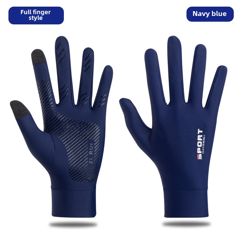 Summer Ice Silk Sunproof Gloves with Anti-Slip Outdoor Fishing Cycling Unisex Blue full finger touch screen 