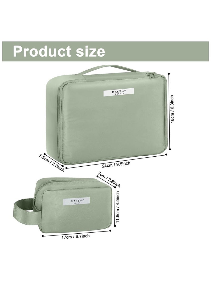 Generic 2 Pack Makeup Bag, Beauty Bag Cosmetic Bag for Women Travel Makeup Bag with Brush Compartment for Women(Green)  - Image 2