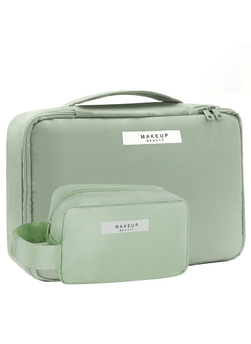 Generic 2 Pack Makeup Bag, Beauty Bag Cosmetic Bag for Women Travel Makeup Bag with Brush Compartment for Women(Green)  - Image 1