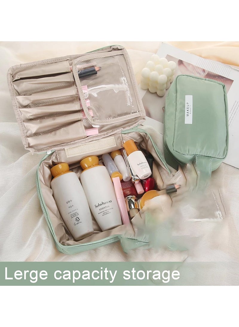 Generic 2 Pack Makeup Bag, Beauty Bag Cosmetic Bag for Women Travel Makeup Bag with Brush Compartment for Women(Green)  - Image 5