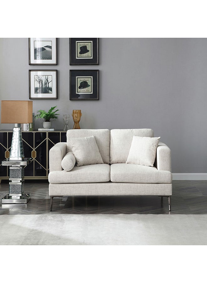 Home Box Amare 2-Seater Love Seat Beige Sofa with 2 Cushions and 1 Round Bolster 88 x 89 x 143 cm - Image 1