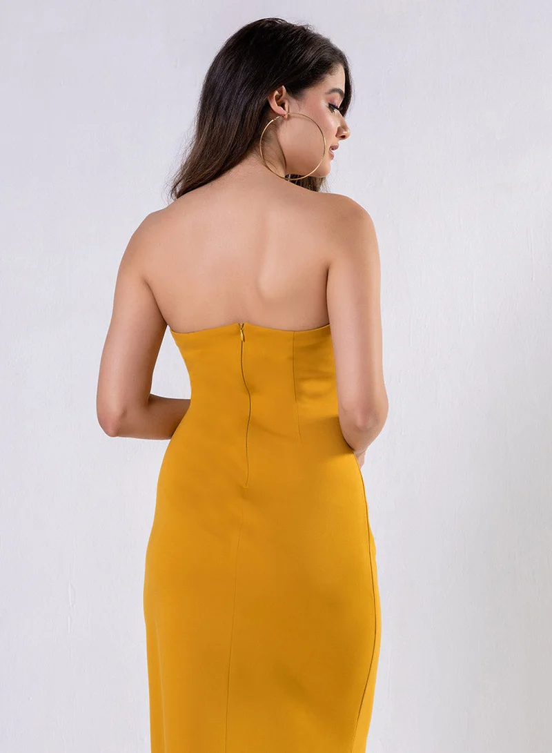 Zigzag  Yellow Tube Dress With A Side Opening for Women | Best Price UAE