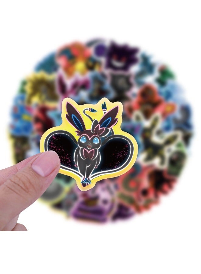 ملصقات نيون بوكيمون مكونة من 60 قطعة، ملصق سلسلة بوكيمون كرتونية، ملصقات مقاومة للماء غير متكررة لأجهزة الكمبيوتر المحمول، لوح التزلج، زجاجات المياه، الكمبيوتر، الهاتف، الجيتار، ملصقات للأطفال والمراه - Image 4