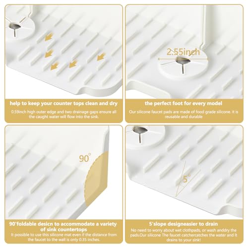 DAECHAO Silicone Kitchen Countertop & Sink Splash Guard, Silicone Sink Faucet Drying Mat, Faucet Mat for Kitchen Sink, 16.9” x 5.5’’ x 3.9’’ Splash Guard for Kitchen, Bathroom (Transparent) - Image 4