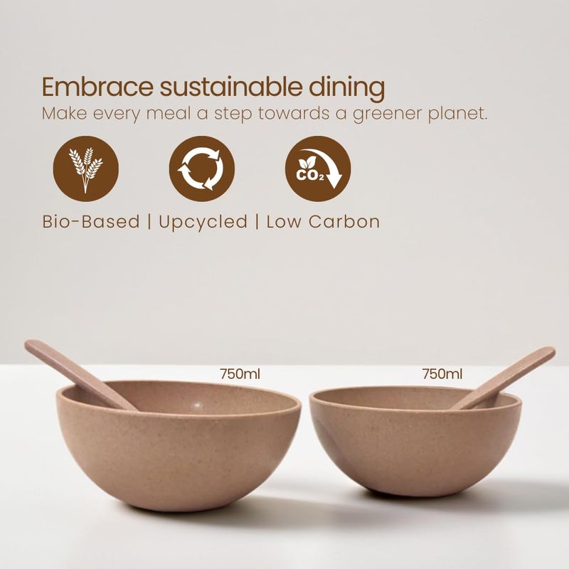 Pacing Grass Bamboo Bio-Composite Large Bowl & Spoon Set | Lightweight, Durable Tableware for Daily Use | Eco-Friendly Kitchen Essentials 750 ml Bowl (2) - Image 2