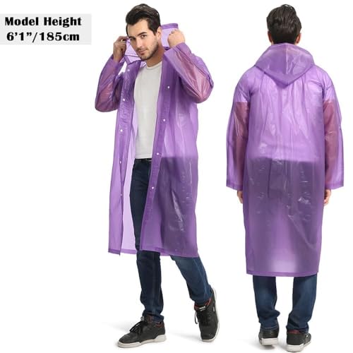 Opret 2 Pack Portable EVA Raincoats for Adults, Reusable Rain Ponchos with Hoods and Sleeves Lightweight, Perfect for Outdoor Activities, Purple - Image 5
