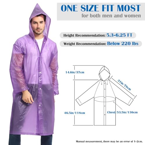 Opret 2 Pack Portable EVA Raincoats for Adults, Reusable Rain Ponchos with Hoods and Sleeves Lightweight, Perfect for Outdoor Activities, Purple - Image 2
