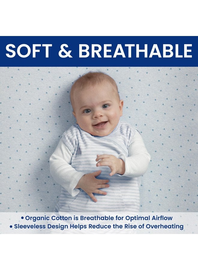 Delta Children Gap babyGap TrueSleep Sleep Sack | 100% Organic Cotton | GOTS and Oeko-Tex 100 Certified | 2-Way Zipper | Large: 6-12 Months, Bluish Grey Stripe - Image 3