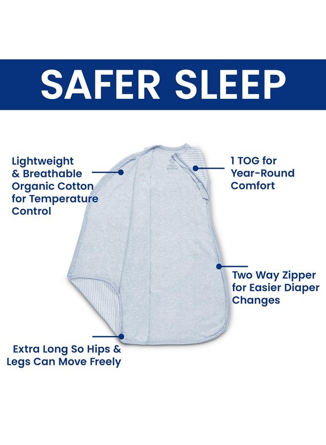 Delta Children Gap babyGap TrueSleep Sleep Sack | 100% Organic Cotton | GOTS and Oeko-Tex 100 Certified | 2-Way Zipper | Large: 6-12 Months, Bluish Grey Stripe - Image 4