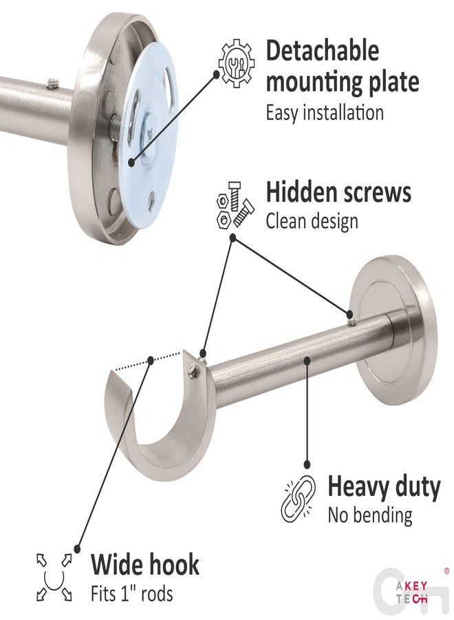 A Key Tech 1 inch Curtain Rod Bracket Brushed Nickel, 2pcs Curtain Rod Wall Brackets Long 5 inch Projection Bracket Holder with Installation Accessories Included, Set of 2, Brushed Nickel - Image 4