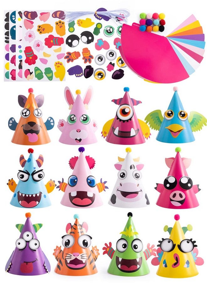 JOYIN 12 Sets Party Hats for Kids Birthday Party Games Craft Activities, Cute Animal Theme Birthday Hats Activity Kits with Stickers for Kids Holiday Theme Party Favors Easter Decoration - Image 1