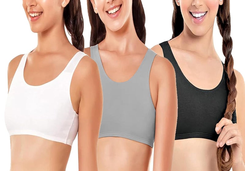 BRAAFEE Store Pack of 3 Girls Non Padded Teenager Full Coverage Sports Bra (Muluticolor) AAJ722_AIR - Image 1