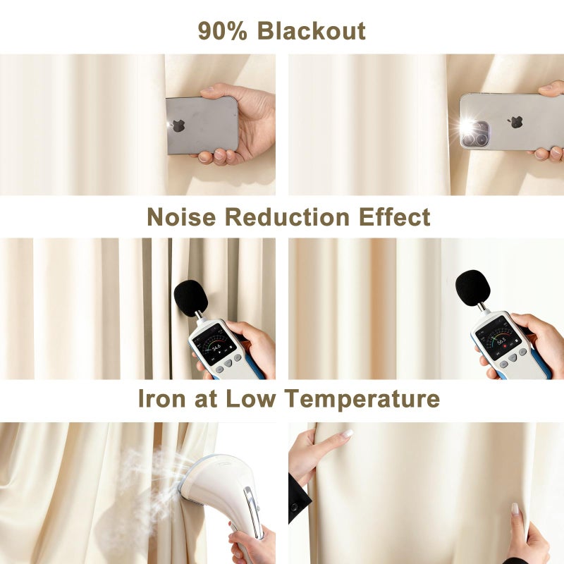 MaKefeile Pinch Pleated Curtains Blackout Two Pages Pinch Pleated Drapes for Bedroom Living Roomï¼ŒBlack Liner Thermal Insulated Draperies with Hooks&Curtain Ring W40 x H96 Inch Beige - Image 3