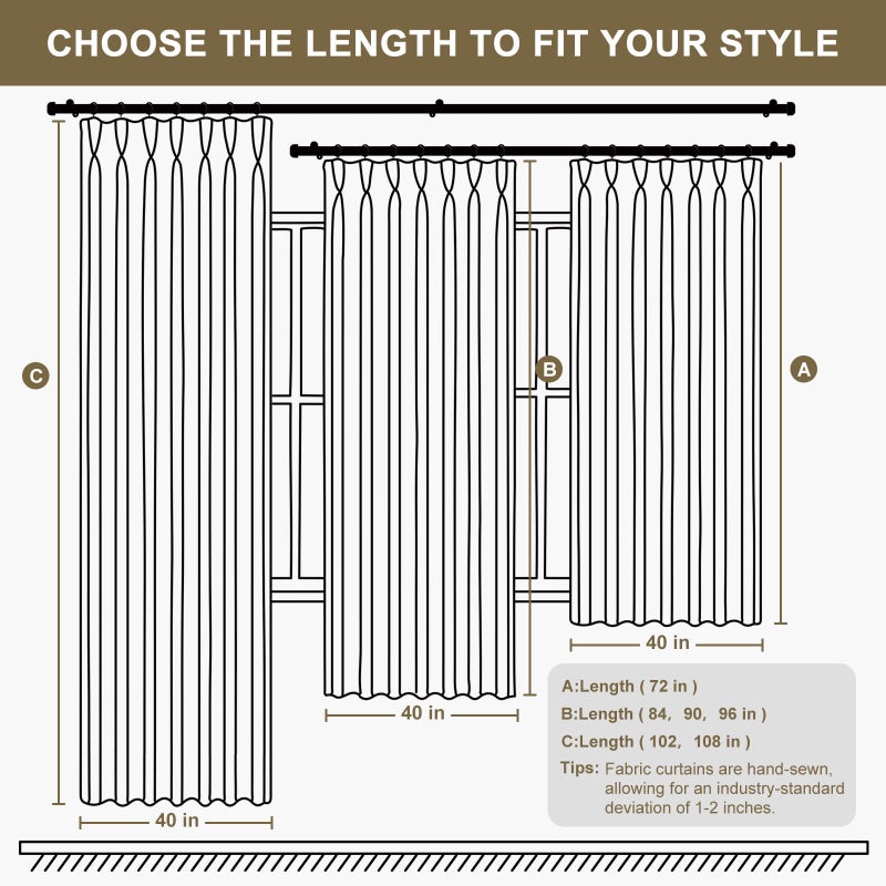 MaKefeile Pinch Pleated Curtains Blackout Two Pages Pinch Pleated Drapes for Bedroom Living Roomï¼ŒBlack Liner Thermal Insulated Draperies with Hooks&Curtain Ring W40 x H96 Inch Beige - Image 5