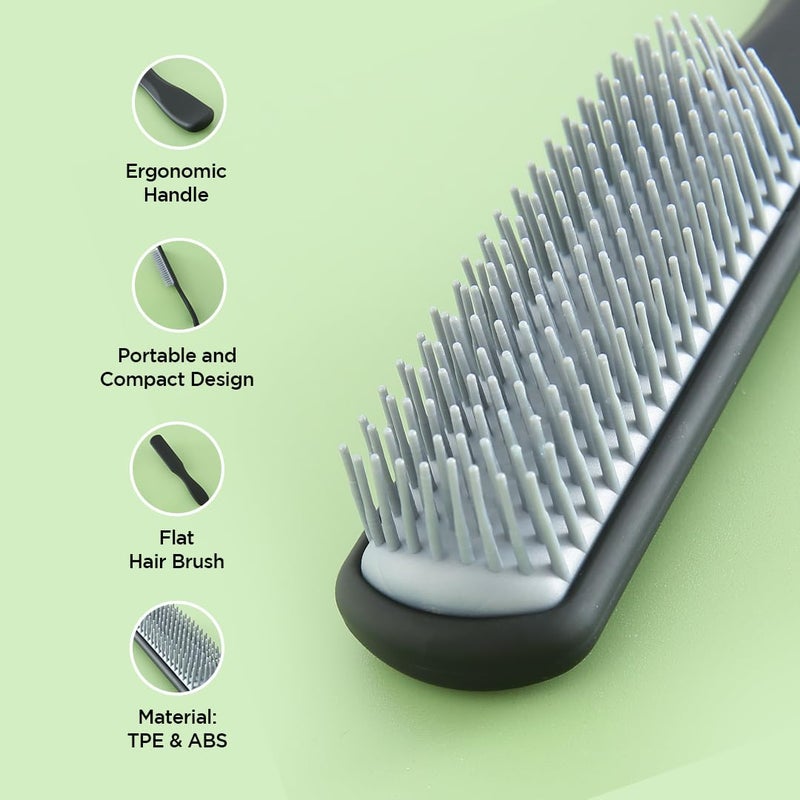 UMAI Flat Hair Brush with Strong Flexible Bristles Curl Defining Brush for Thick Curly Wavy Hair Small Size Hair Styling Brush for Women Men Black Pack of 2 - Image 3