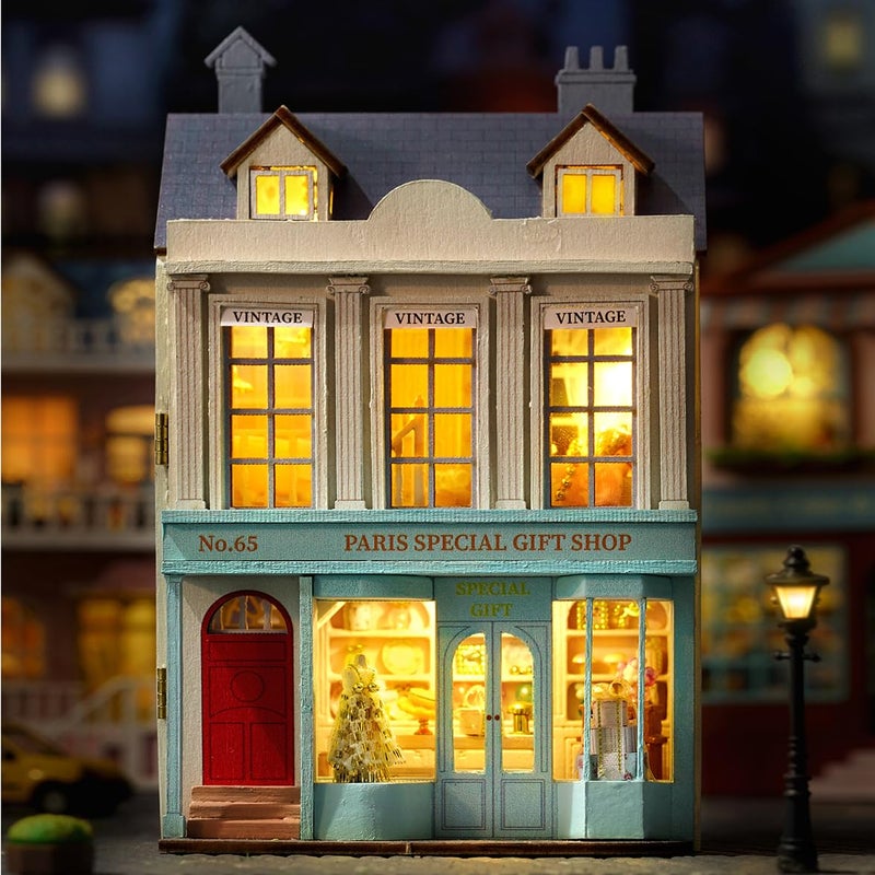 CUTEROOM DIY Miniature House Kit, CUTEROOM Wooden Dollhouse Kit Mini House Making Kit with Furnitures, DIY Dollhouse Kit Birthday Gift for Women (Gift Shop) - Image 2
