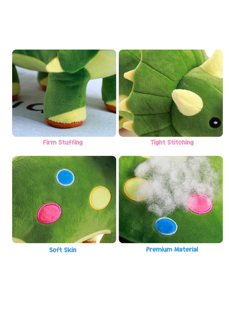 SYOSI Dinosaur Plush Toy, 16" Stuffed Animal Triceratops Throw Plushie Pillow Doll Soft Green Fluffy Friend Hugging Cushion Present Soft Plush Stuffed Animal Dino Plushie for Every Age & Occasion  - Image 5