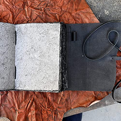 Modest Goods Vintage Black Leather Journal - 200 Pages Gray Deckle Edge Rustic Paper, Unlined Pages Book of Shadows, Grimoire, Junk Notebook, Fantasy Medieval Gifts, Sketchbook, Scrapbook (Raven Black, 12"x9") - Image 4
