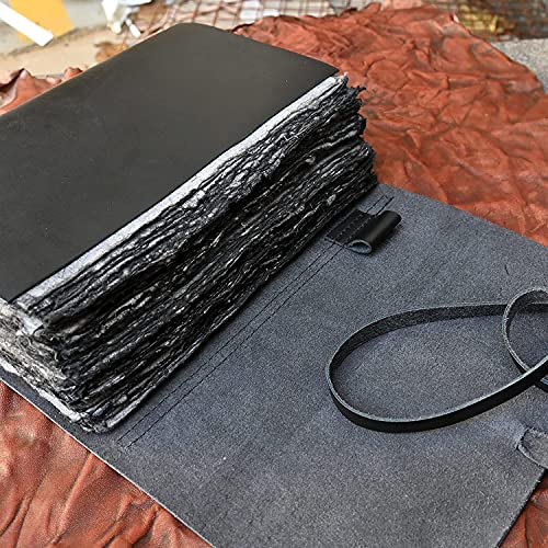 Modest Goods Vintage Black Leather Journal - 200 Pages Gray Deckle Edge Rustic Paper, Unlined Pages Book of Shadows, Grimoire, Junk Notebook, Fantasy Medieval Gifts, Sketchbook, Scrapbook (Raven Black, 12"x9") - Image 3
