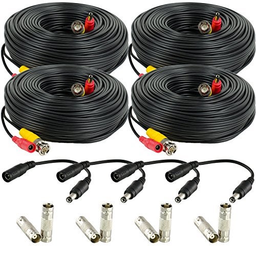 Amcrest 4-Pack 100 Feet Pre-Made All-in-One Siamese BNC Video and Power CCTV Security Camera Cable with Two Female Connectors for 960H & HD-CVI Camera and DVR (SCABLEHD100B-4pack) - Image 1