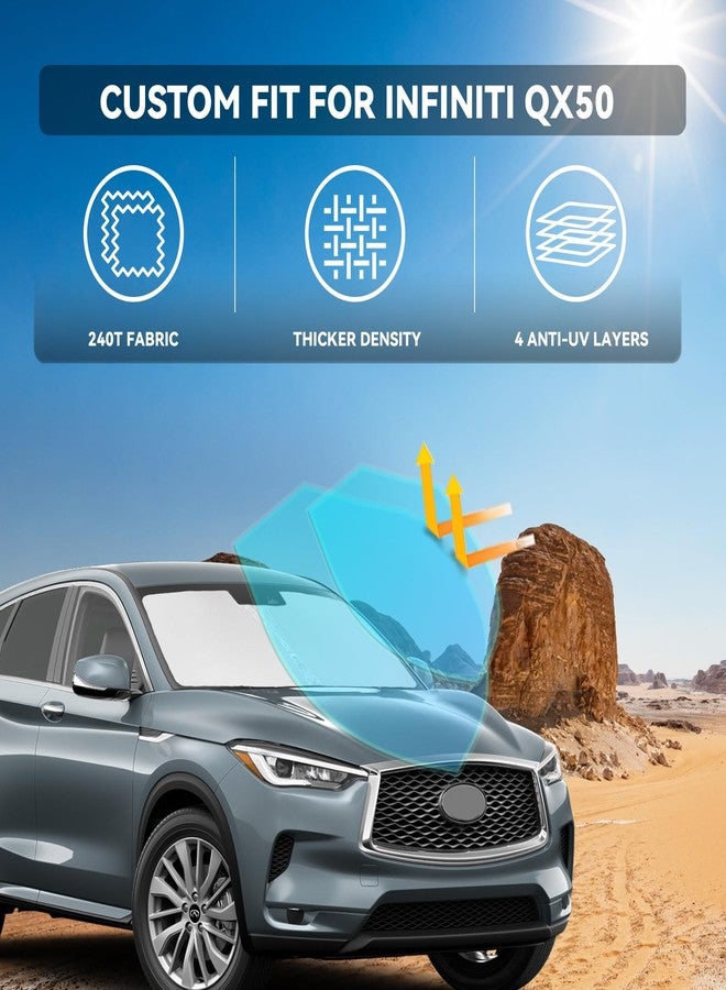ZOIBV for Infiniti QX50 QX55 2019-2024 2025 Windshield Sun Shade - 4 Layers Car Sunshades for Front Windows Shade Cover Custom Fit QX50 QX55 Sun Visor 240T Retractable Shade Blocks UV Rays Car Accessories - Image 3