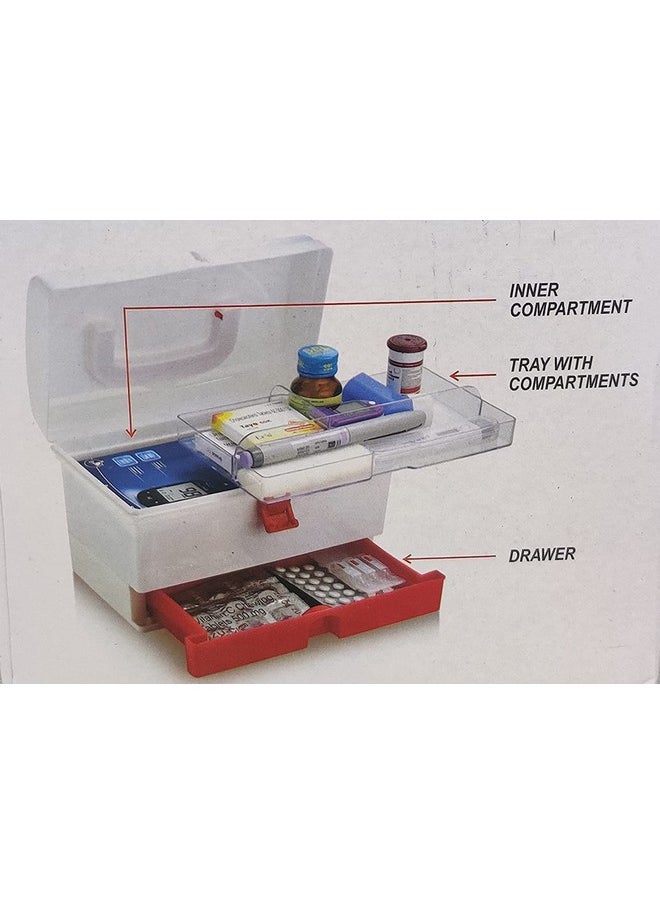 HOME CUBE HOME CUBE 1 Pc Multifunction Portable Medicine Organizer Storage Plastic Box, Medical Box, Multi Purpose Box With Extra Drawer Handle for Home Office Camping Travel etc- White/Red, Rectangular  - Image 5