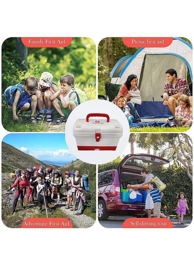 HOME CUBE HOME CUBE 1 Pc Multifunction Portable Medicine Organizer Storage Plastic Box, Medical Box, Multi Purpose Box With Extra Drawer Handle for Home Office Camping Travel etc- White/Red, Rectangular  - Image 3