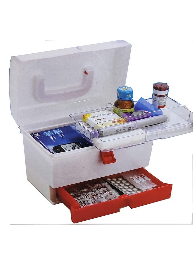 HOME CUBE HOME CUBE 1 Pc Multifunction Portable Medicine Organizer Storage Plastic Box, Medical Box, Multi Purpose Box With Extra Drawer Handle for Home Office Camping Travel etc- White/Red, Rectangular  - Image 4