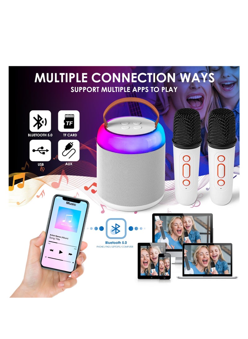 Mini Karaoke Machine, with 2 Wireless Microphones, for Kids Adults, Playing Long Time, Portable Bluetooth Speaker Toy for Girls and Boys 2-12 Year Old, Girl Birthday Gift Home Party Ideas (White)  - Image 3