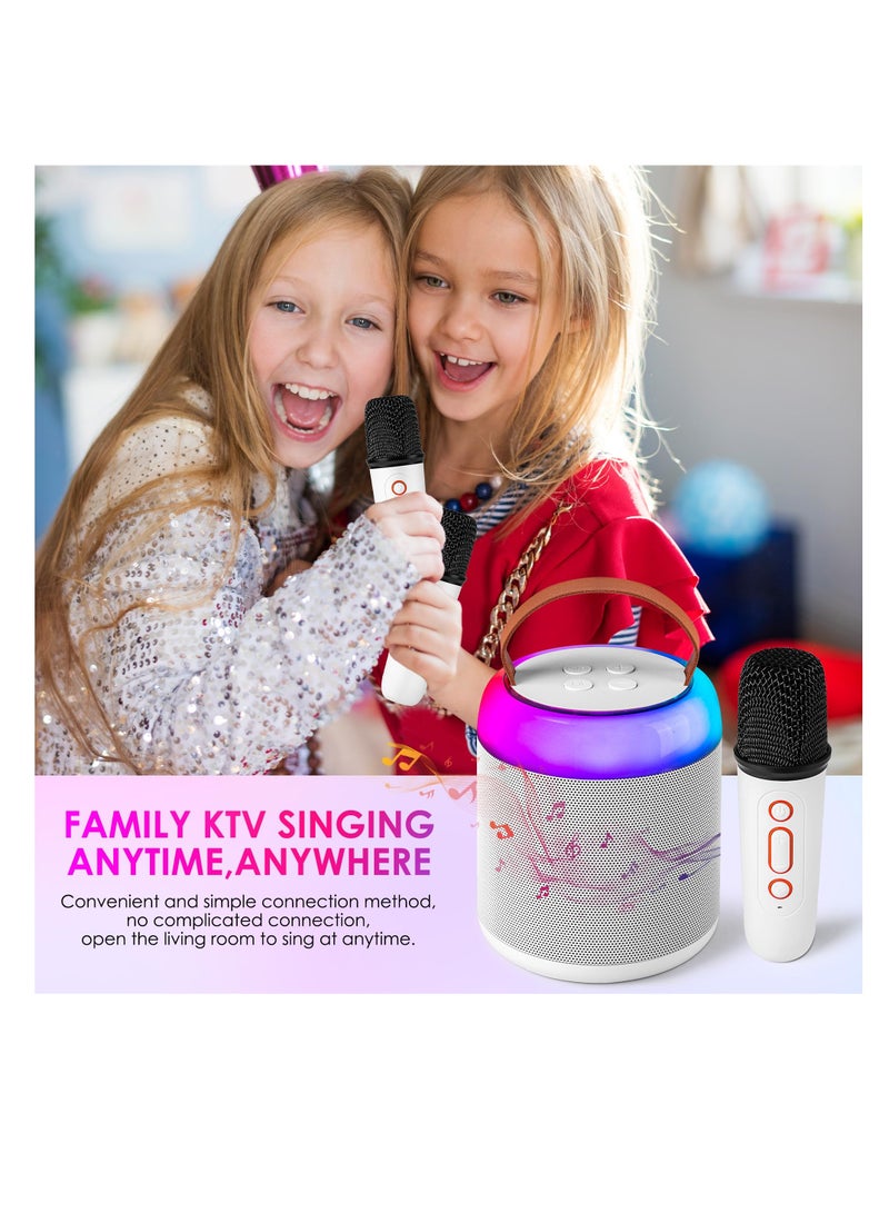 Mini Karaoke Machine, with 2 Wireless Microphones, for Kids Adults, Playing Long Time, Portable Bluetooth Speaker Toy for Girls and Boys 2-12 Year Old, Girl Birthday Gift Home Party Ideas (White)  - Image 2