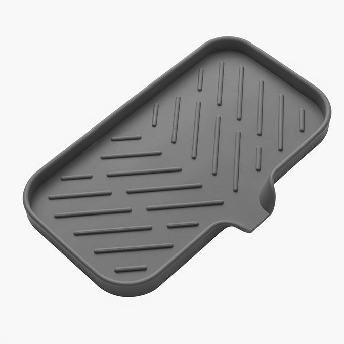 SILICONE BATHROOM SOAP DISHES WITH DRAIN SPOUTBATHROOM AND KITCHEN SINK ORGANIZERSPONGE HOLDERDISH SOAP TRAYPERFECT FOR DISPENSERSCRUBBERBOTTLECUP ON SINK OR COUNTERGREY 9653