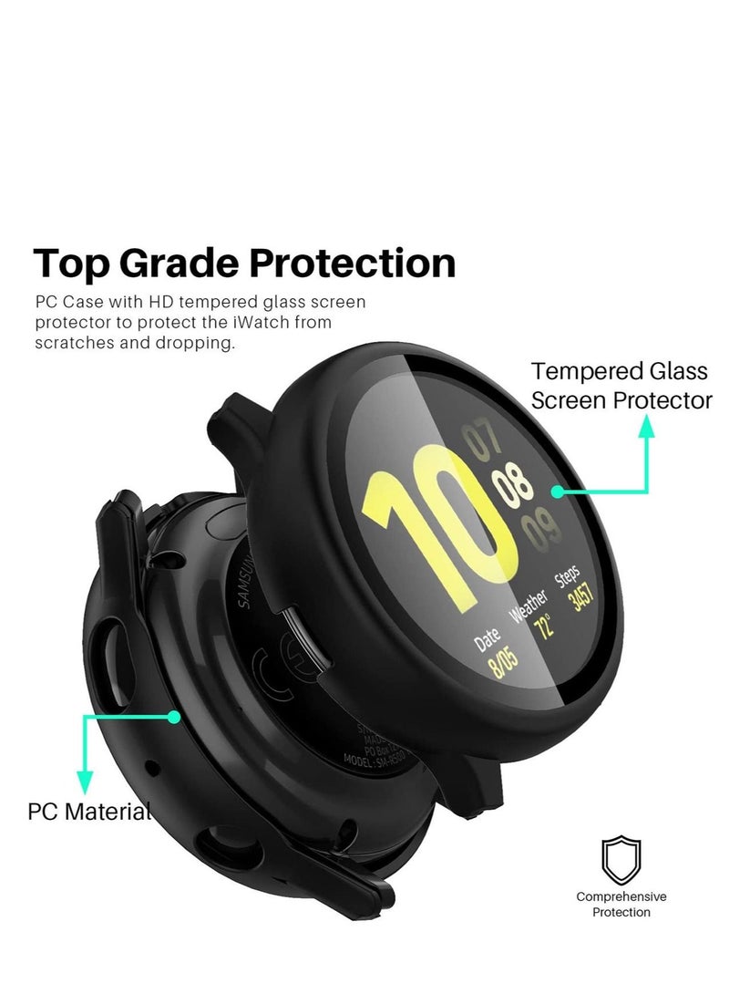 Captaintech Suitable for Samsung Watch Galaxy Watch Active 2 Watch Protective Case Cover Watch Protective Case, Tempered Glass Case, Screen Protector Cover, Full Around Hard PC Protective Case Black - Image 2