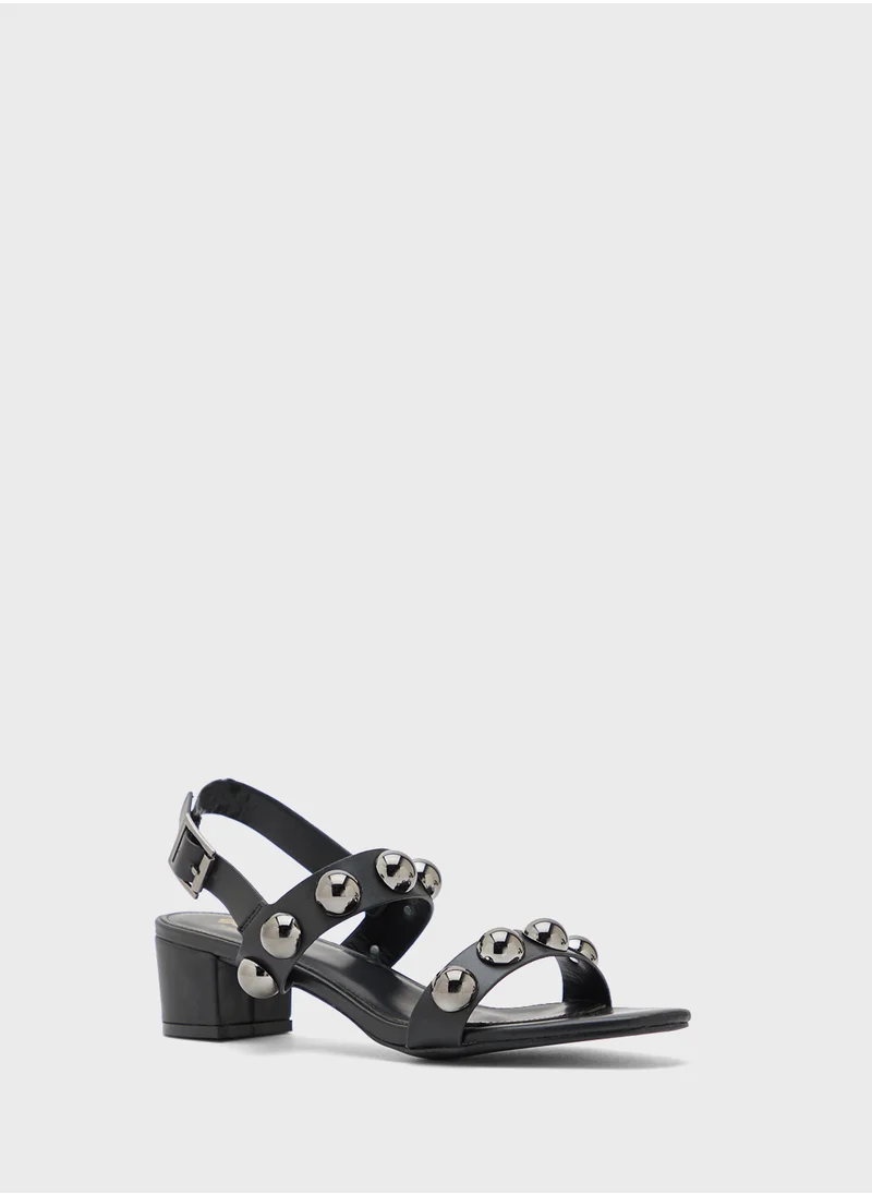 جينجر Block Heel Stud Detail Strappy Sandal