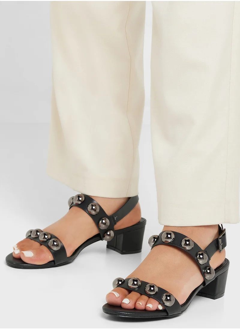 Ginger Block Heel Stud Detail Strappy Sandal