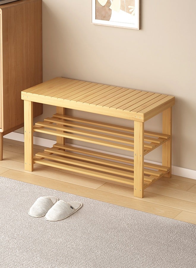 كوزينيست مقعد تخزين الأحذية من الخيزران بثلاث طبقات، منظم أحذية للمدخل مع مقعد جلوس، مثالي للمدخل والحمام وغرفة النوم - Image 3