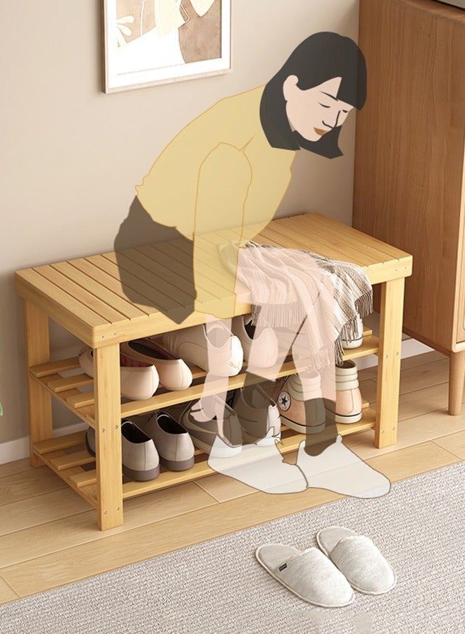 كوزينيست مقعد تخزين الأحذية من الخيزران بثلاث طبقات، منظم أحذية للمدخل مع مقعد جلوس، مثالي للمدخل والحمام وغرفة النوم - Image 2