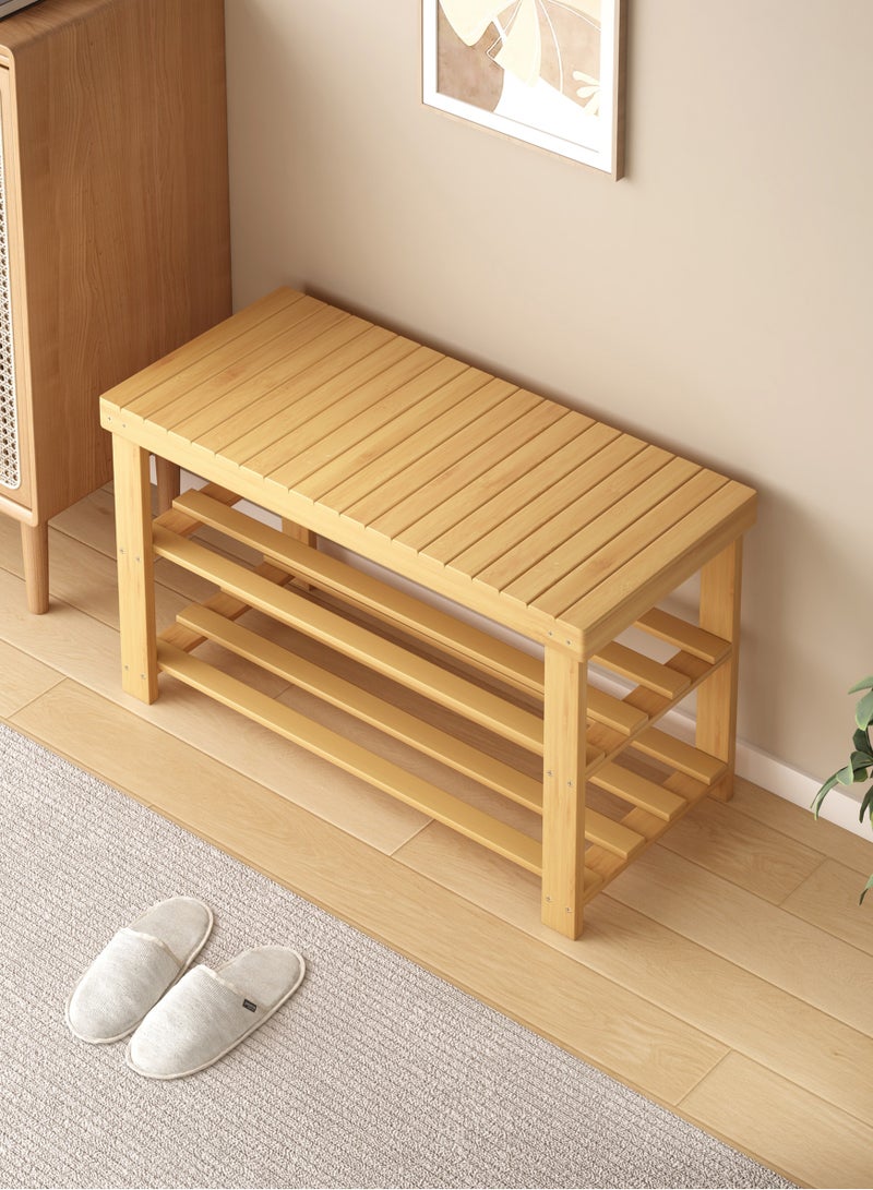 كوزينيست مقعد تخزين الأحذية من الخيزران بثلاث طبقات، منظم أحذية للمدخل مع مقعد جلوس، مثالي للمدخل والحمام وغرفة النوم - Image 4