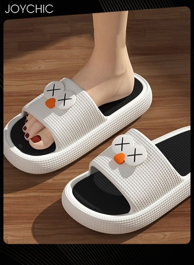 Joychic نعال غرفة النوم بنمط كرتوني عيون كبيرة لفصل الربيع والصيف والخريف، غير قابلة للانزلاق، قابلة للتنفس، سريعة الجفاف، مناسبة للحمام للنساء والرجال والأزواج باللونين الأبيض والأسود - Image 1