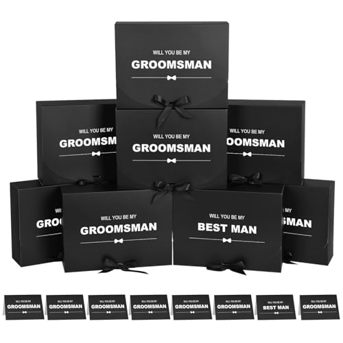 WLUSEAXI 8Pack Groomsmen Proposal Box with Card 7 Groomsmen Boxes1 Best Man Box 1067931 Inch Groomsmen Gift Box with Ribbon Will You Be My Groomsman Box Wedding Gift Box for Groomsmen Proposal Gift - Image 1