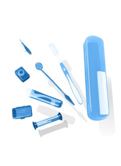 Generic طقم تنظيف تقويم الأسنان، 8 قطع من مجموعة العناية بالفم التقويمية المحمولة لتقويم الأسنان، فرشاة بين الأسنان، شمع الأسنان، خيط تنظيف الأسنان، صندوق فرشاة الأسنان، مجموعة العناية بالفم والأسنان للسفر (أزرق)  - Image 1