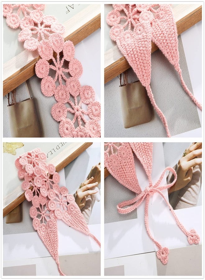 CHLINS Daisy Handmade Bohemian Knit Head Wraps - 3PCS Elastic Crochet Headbands for Women and Girls (Dark Coffee, Pink, Turmeric) - Image 3