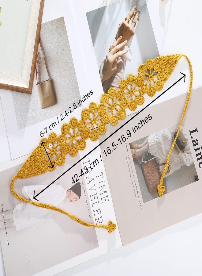 CHLINS Daisy Handmade Bohemian Knit Head Wraps - 3PCS Elastic Crochet Headbands for Women and Girls (Dark Coffee, Pink, Turmeric) - Image 2