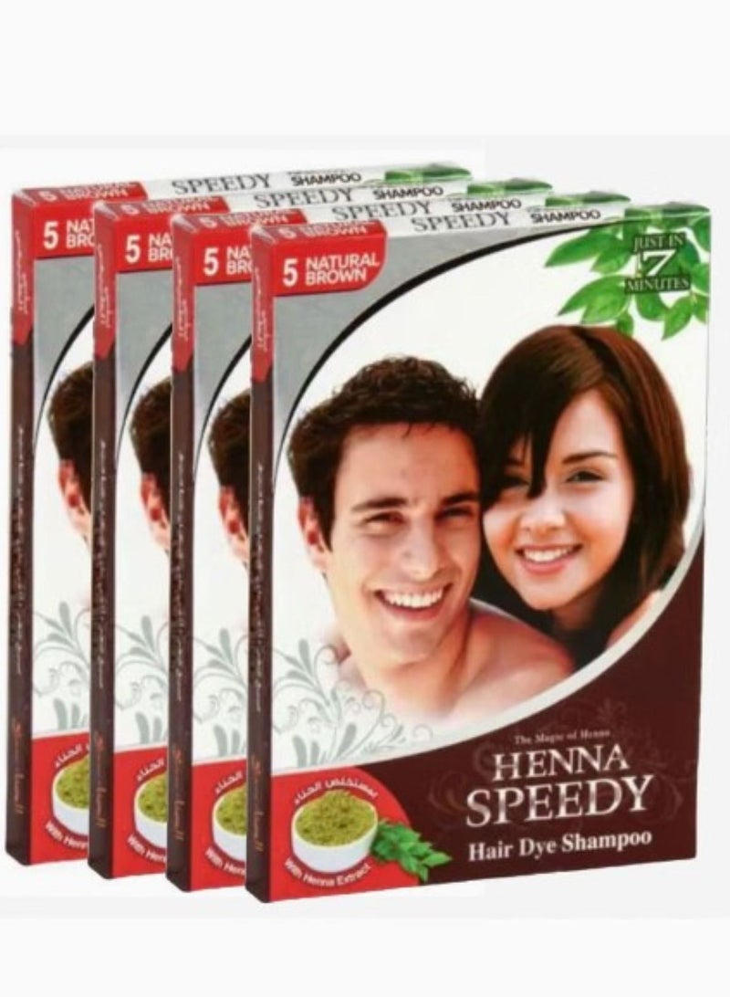 Henna Speedy Pack Of 4 Hair Dye Shampoo Natural Brown 4 X 30ml - Image 1
