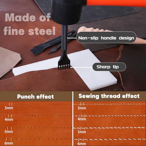 QMNNMA 4 Pcs Leather Stitching Punch Leather Craft Tool Hole Punches 1/2/4/6 Prong Punch Lacing Stitching Punch Tool for Craft(3mm) - Image 4